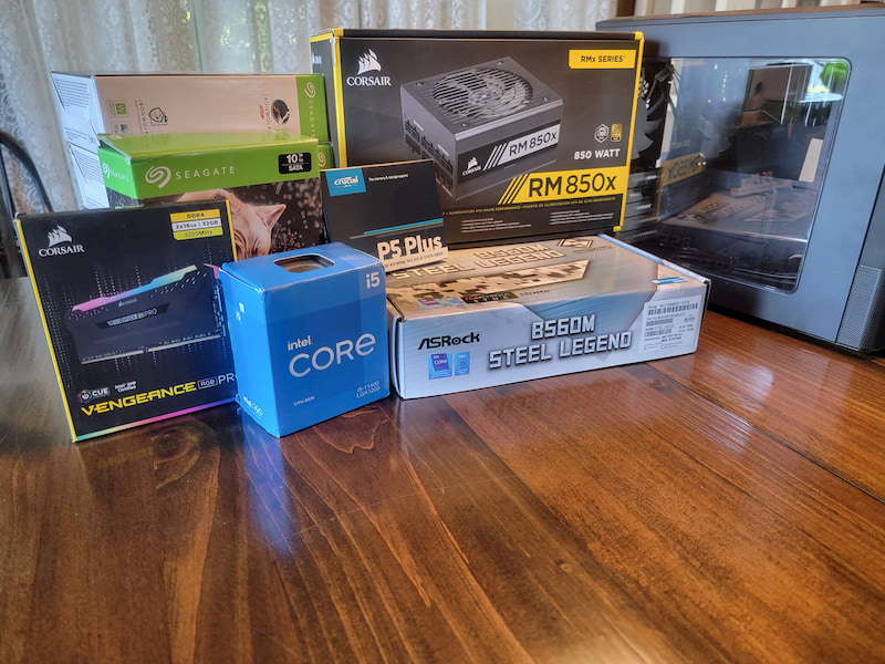NAS build components laid out on a table